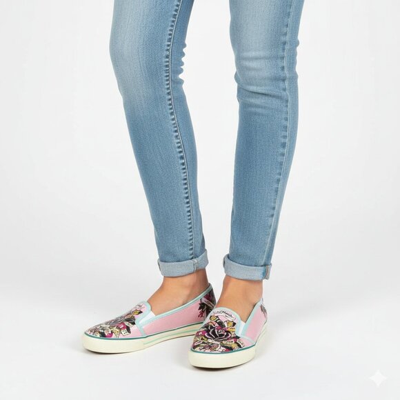 Ed Hardy Pink Pointed-Toe Slip-On Sneakers – Women’s Size 5 - Picture 1 of 6